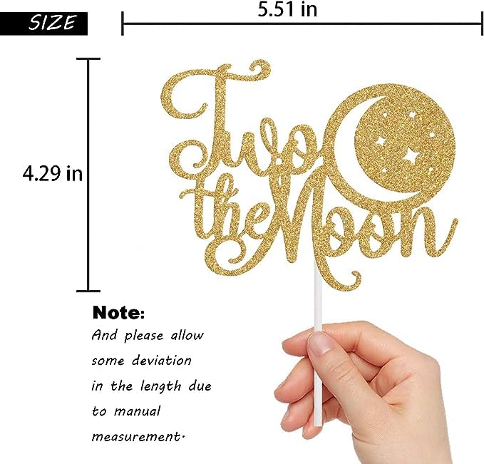 Image of Two the Moon Cake Topper | Happy 2nd Birthday Cake Topper | 2nd Birthday Party Decoration Supplie | Smash Cake Decoration | Photo Booth Props | Gold Glitter