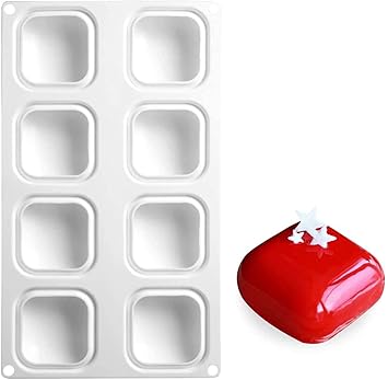 Cake Dessert Mousse Cake French Mousse Mould White Silicone Gel Molds.Household High Temperature Patisserie Mould Mousse.(White 8 Even Square Silicone Molds).