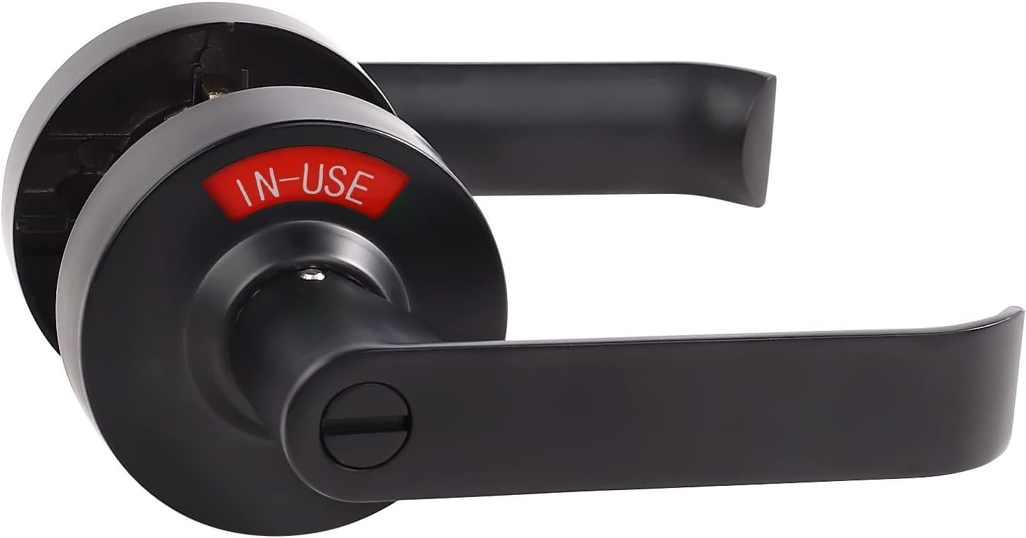 Privacy Lock with Large Indicator for Bathroom Inuse and Vacant, ADA Compliant Lever, Commercial Grade, Perfect for Restroooms of Professional Office Apartment Airbnb Warehouse Matte Black