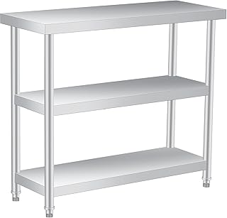 Stainless Steel Work Table, 18 x 36 in, 3-Tier Commercial Kitchen Prep Table, Metal Utility Table for Food Preparation, Restaurant, Garage, Laundry, Outdoor, Indoor