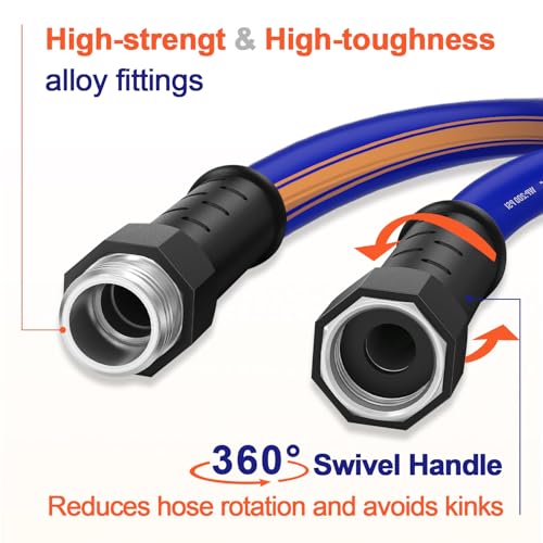 short garden hose 10 ft x 5/8Inch, short water hose with Swivel Handle, Heavy Duty, Flexible, Sturdy, Lightweight, Male to Female Fittings