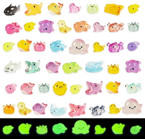 Image of FEXIA 50 Pcs Ocean Mini Resin Animals Tiny Aquariums Decor Glow in The Dark Resin Figures Luminous for Garden Landscape Sea Decor DIY