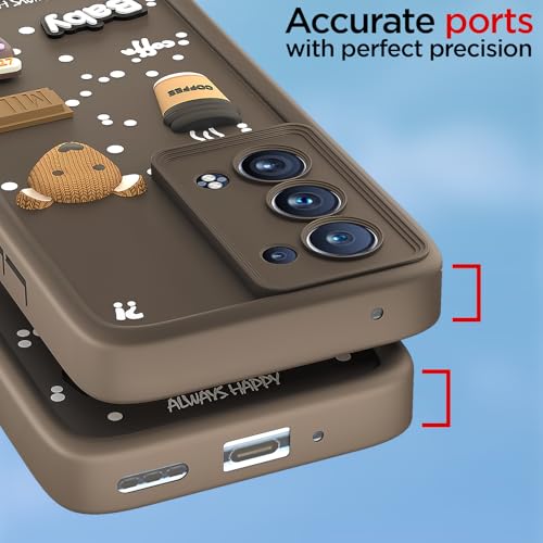 Image of Pikkme Back Cover for Oppo Reno 6 Pro Plus 5G | 3D Bear Silicone Cute & Fun Coffee Cartoon | Full Body Protection Bumper Case (Brown)