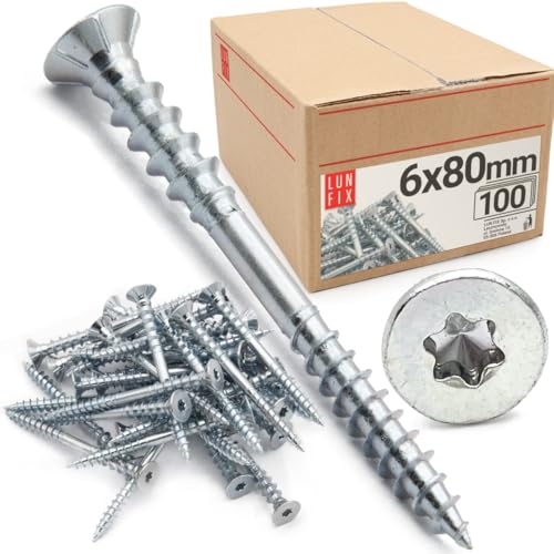 LUN FIX Justierschrauben 6x80 mm 100 Stk Holzschrauben Torx schrauben