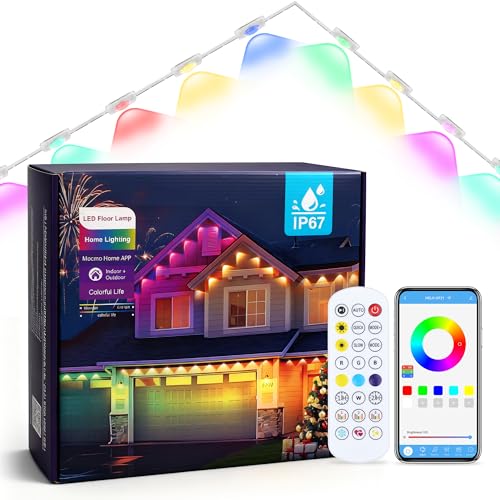 NovaFloat 148FT 54LEDs RGB Permanent Outdoor Lights, Control, IP67 Waterproof Under Eave Lighting with Remote, DIY Music Sync for House, Holiday, Party, Garden Decor