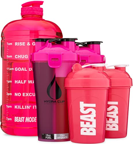 Hydra Cup - [6 Pack] Pink Gallon Jug, Hydra Cup Dual Shakers, OG 20oz Shakers, & Resistance Bands, Combo Blender Pack