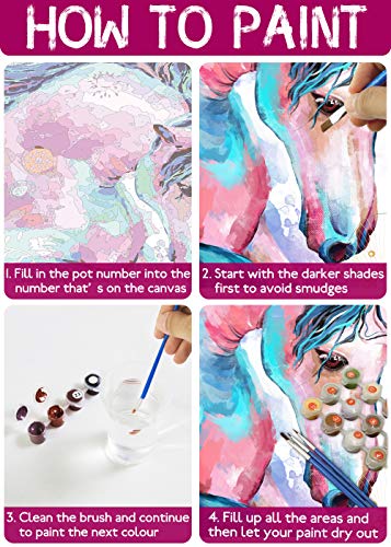 Gronda Pferd Malen nach Zahlen Erwachsene DIY Rosa Blau Tier Ölgemälde Kunstwerk Senior Frau Bild mit Zubehör Stift… – Bild 5