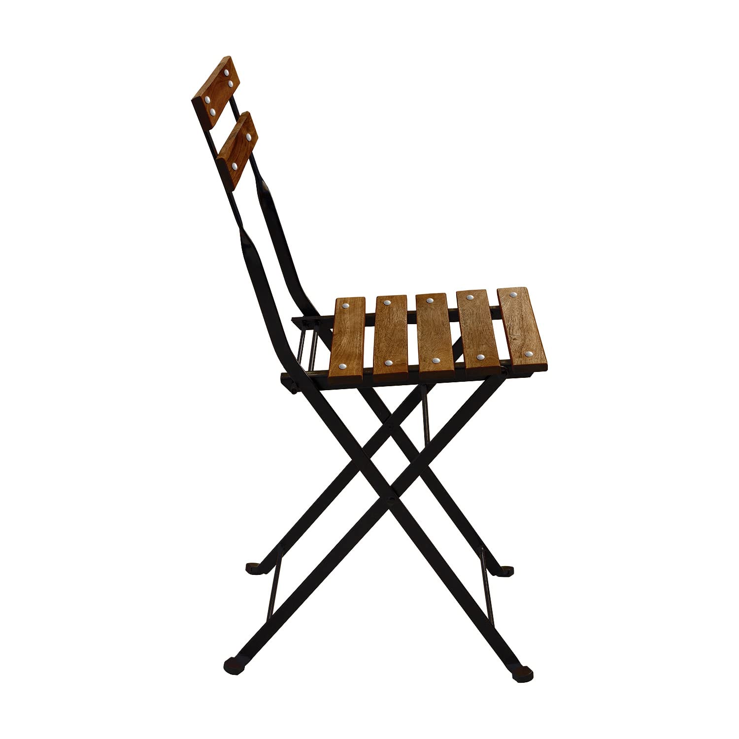 FRANKYSTAR Avolio Bistrò - Set da giardino con tavolino e 2 sedie pieghevoli in acciaio e legno con finitura effetto teak. Bistrot set da esterno in stile retrò