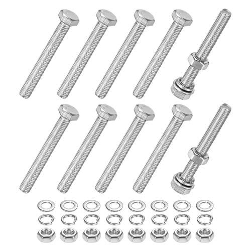 M METERXITY 10-Pack Hex Head Screw Bolt with Nuts Flat &amp; Lock Washers M5x40mm Stainless Steel Bolts and Nuts Kit Fully Threaded Metric Bolt Assortment for Equipment/Machinery