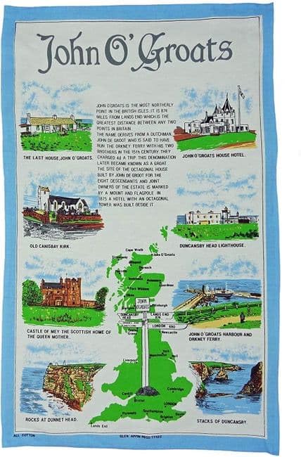 Scottish Cotton Tea Towel, Authentic Design, 100% Cotton (John O ' Groats)