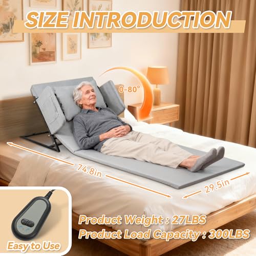 Electric Lifting Backrest for Bed, Adjustable Power Recliner Bed with Remote Control, 2°-80° Adjustable Angle, with Handrail Fence&Headrest Cushion, Suitable For Pregnancy&Elderly&Patients, 30x75in - Image 4