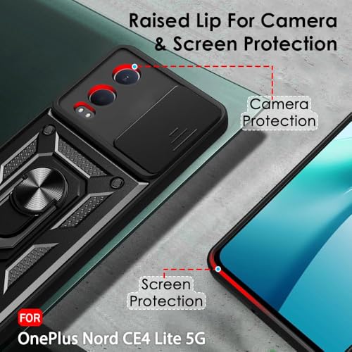 Image of Luxe Back Cover for OnePlus Nord CE 4 Lite 5G | D10 Tough Armor | Sliding Camera Shield | 360 Protection | Kickstand Ring Holder | Military-Grade Shockproof Bumper