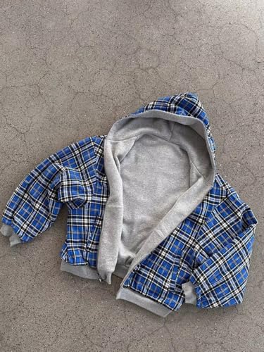 Lunoakvo Mens Oversized Reversible Hoodies Women Plaid Preppy Hoodie Streetwear Vintage Zipper Hooded Sweatshirt 6