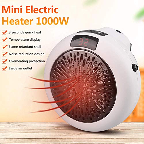 Nishore Mini aquecedor elétrico 1000 W Display digital de 3 segundos aquecedor de parede com redução
