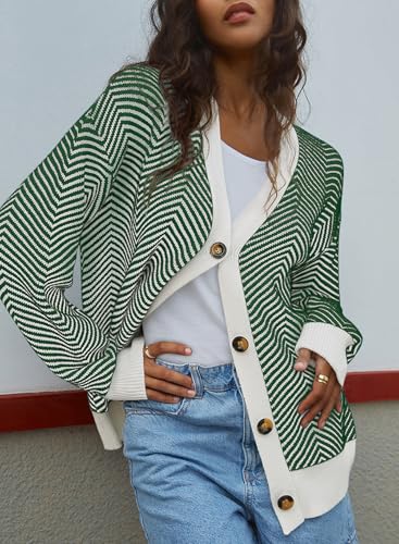 Dokotoo Women's 2025 Fashion Casual Open Front Long Sleeve Chunky Knit Striped Cardigans Sweaters Outerwear Coats3