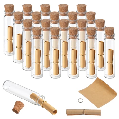 Shimmeroo 120PCS Mini Scroll Paper with Drift Bottle - Mini Message in a Bottles Parchment Paper for Writing Wishes Messages Birthdays Anniversaries Celebrations Couples(100pc Scroll 20pc Bottle)
