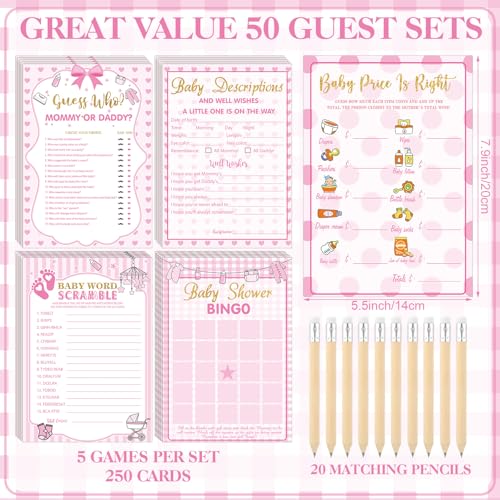 Image of Patelai 321 Pcs Pink Gingham Baby Shower Decorations Pink Plaid Welcome Sweet Baby Shower Cute Coquette Bow Party Bingo Games for Coquette Theme Don't Say Gender Reveal Party Supplies