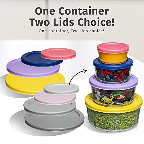 Razab 12 Pc Glass Food Storage Container Set With Lids 7, 4, 2 &1 Cup Round Meal Prep, Secure Lid Containers For Lunch & Leftover Ideal For Baking, Storing Bpa Free Leak Proof Oven & Dishwasher Safe #TOP5