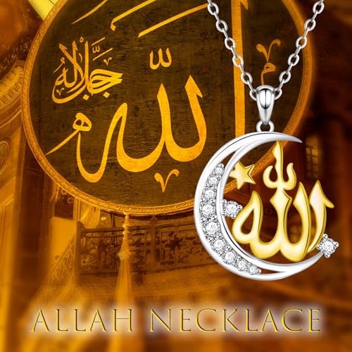Allah Islamic Necklace for Women - 925 Sterling Silver Islamic Muslim Religious Faith Pendant Necklace Arabic Moon Jewelry Eid Ramadan Gifts4