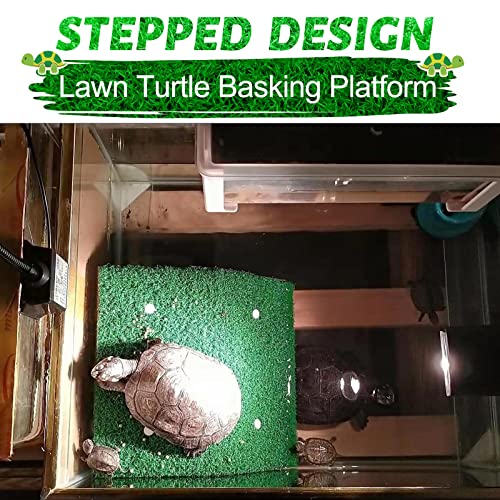 Image of Keedolla Lawn Turtle Basking Platform Tortoise Resting Terrace, Simulation Grass Turtle Ramp Tortoise Climbing Ladder for Aquarium, Fish and Turtle Tank - Large