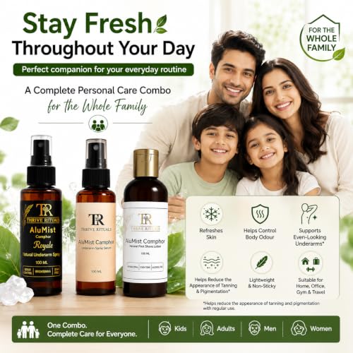 Image of AluMist Family Value Pack | Royale Camphor Natural Underarm Spray + Camphor Underarm Spray Serum + Camphor Post Shave Lotion | Complete Personal Care Combo | 100ml Each | Pack of 3
