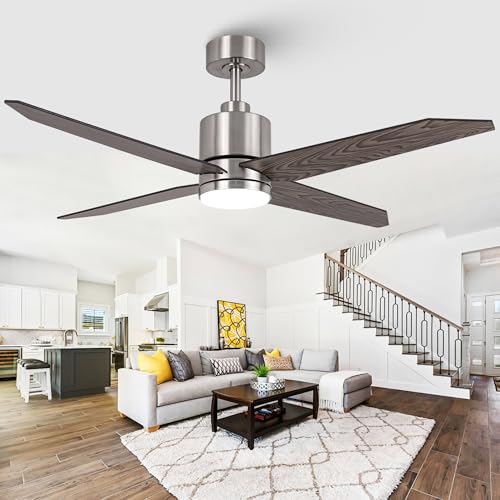 Vaczon 52 Inch Nickel Ceiling Fans with Lights and Remote,