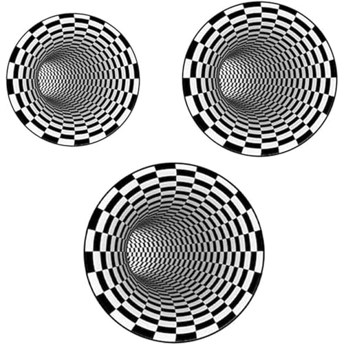 Tapis illusion optique tapis de chambre à coucher rond 3D effet vortex noir blanc - 5