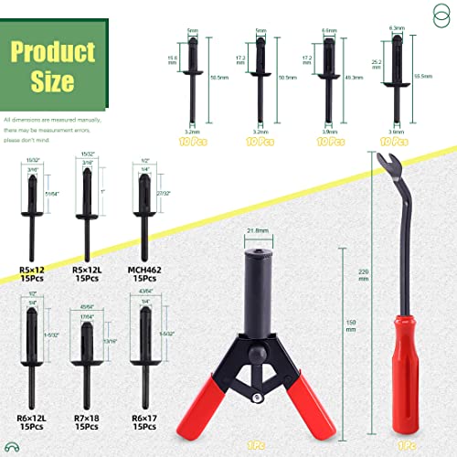 Keadic 132 Pcs Plastic Rivet Gun Set with Bonus Fastener Removal Tool, and 130Pcs 10 Sizes Nylon Blind Rivets,Hand Riveter Suitable for Automotive and More