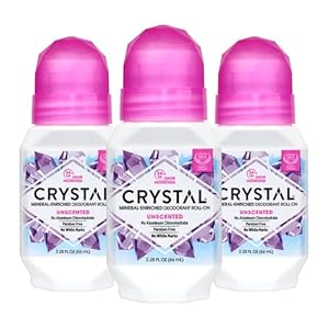 CRYSTAL Deodorant – Mineral Roll on Vegan Deodorant for Women and Men, Unscented – 2.25 fl. oz. (3 Pack) (Packaging May Vary)
