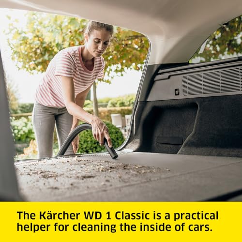 Image of Karcher WD 1 Classic Multi-Purpose 4 Gallon Wet-Dry Shop Vacuum Cleaner with Floor Nozzle, Crevice Nozzle, Blower Feature, Compact Space-Saving Design, 900W