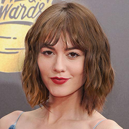 Stamped Glorious Short Curly Wavy Bob Wigs for Women Wig with Bangs Shoulder Length Synthetic Heat Resistant Fiber Wigs (t4-30)
