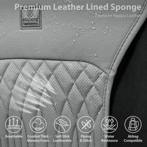 CAR PASS Car Seat Protector, 2 Pack Sideless Nappa Leather Seat Covers for Cars, All Season Waterproof Breathable Front Seats Cushion with Storage Pocket Universal Fit Vehicle Car SUV Truck, All Gray by CAR PASS - Used condition - Image 3