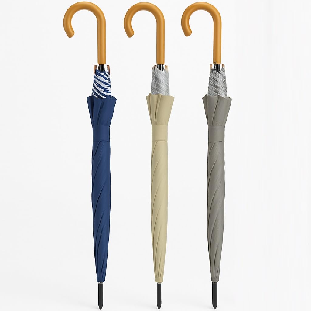 DANYX Kit 4 Ombrelli Duplex Antivento Pioggia e Sole – Apertura Automatica, 8 Stecche in Fibra di Vetro, Manico Curvo Effetto Legno, Fusto in Metallo, Diametro 112 cm, Colori Assortiti