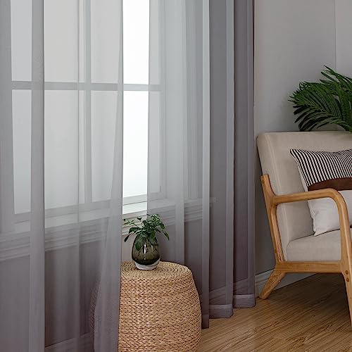 Image of Simplebrand Grey Sheer Curtains 90 Inches Long, Light Filtering Rod Pocket Solid Color Window Sheer Curtain Panels, Elegant Curtains & Drapes for Living Room, Bedroom 2 Panels (Grey, 42 inch W x 90 inch L)