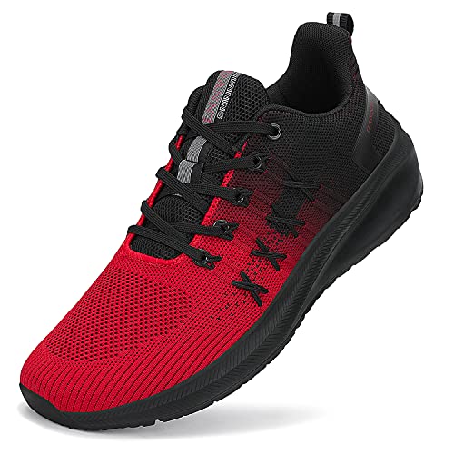 DANNTO Laufschuhe Herren Damen Sneaker Atmungsaktiv Sportschuhe Turnschuhe Leichte Straßenlaufschuhe Mesh Fitness Schuhe Rot 43