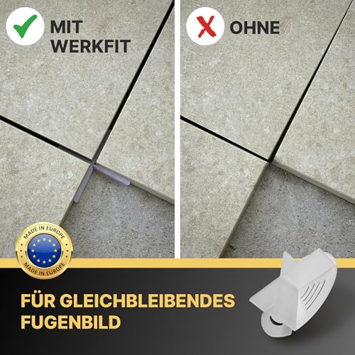 WERKFIT Fugenkreuze 3mm für Terrassenplatten mit Teller - Abstandshalter Gartenplatten Splittbett - Balkon Plattenlager mit Bruchstellen - Feinsteinzeug Außenbereich Transparent (100 Stück)