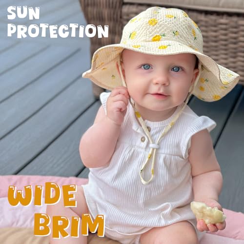 Image of HONGTEYA Baby Sun Hat Toddler Girl Beach Hat Sun Protection Adjustable Outdoor Summer Wide Brim Bucket Hat for Infant Kids