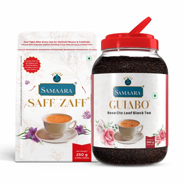 Samaara Gulabo Rose Tea 250gm Jar and Saffron Tea 250gm Pouch Pack of 2 Assam Tea Ctc Tea Black Tea Kesar Tea Gulab Tea Chai Patti Premium Leaf Tea Natural Flavour Tea (B0CV165C3C) Amazon Price History, Amazon Price Tracker