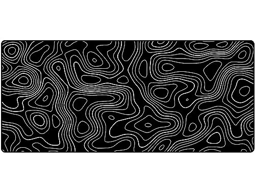 Image of Large Gmaing Mouse Pad with Stitched Edges, Superior Micro-Weave Cloth, Non-Slip Base, Size 35.4 X 15.7X 0.12inches - Black Topographic Contour
