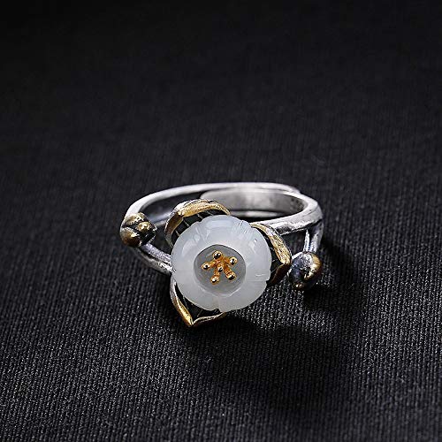 Bague ouverte ajustable femme anti-gonflement argent S925 jade retro - 3