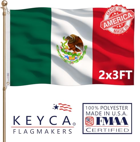 KEYCA Bandiera del Messico di alta qualità, 0,6 x 0,9 m, 100% realizzata negli Stati Uniti, resistente e dai colori vivaci, doppia bandiera nazionale messicana MX con 2 occhielli in ottone per la