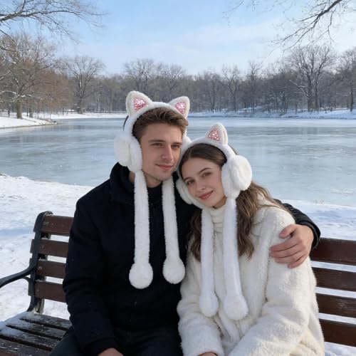 Orejeras de invierno para mujer de peluche con diadema ligera y orejas móviles 2