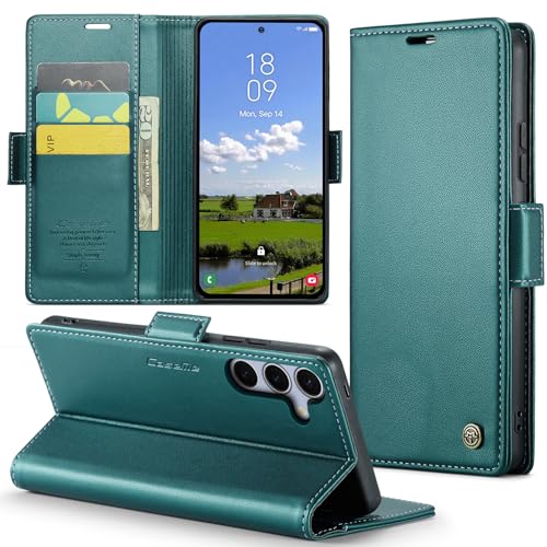 Rerzoiro for Samsung Galaxy S25 Case, Premium PU Leather Wallet Case Flip Cover with [RFID Blocking][Card Holder][Stand Function] Shockproof Protective for Samsung Galaxy S25, Blue-Green by Rerzoiro - Used condition - US$15.03