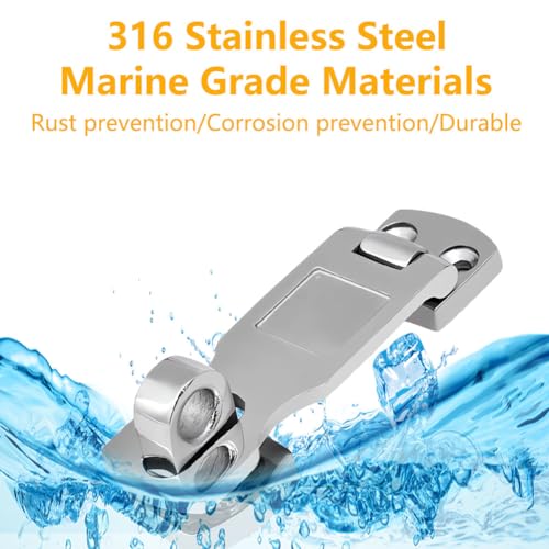 Image of Marine Grade 316 Stainless Steel Heavy Duty Door Hasps Latch with Turning Padlock Eye Mount, 3 Inch Heavy Duty Swivel Safety Hasp, Boat Door Hasp,2Pcs