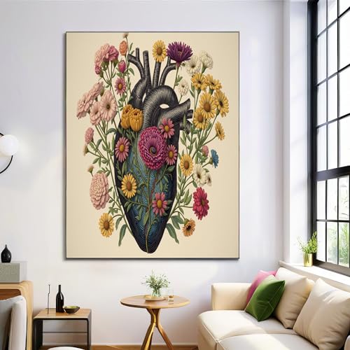 Lienzo de corazón retro beige de 80x120cm para decorar un salón elegante