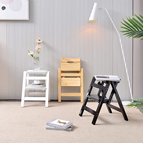 Folding Step Stool Step Ladder 3 Tier, Multi-Functional Folding Solid Wood Ladder Stool, Step Stool Household Muliti-Color Step Ladder Stool For Household And Office 330Lbs,White,2Step #TOP1