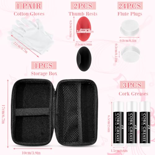 Image of Vesici 40 Pcs Flute Cleaning Kit, Flute Care Accessories Set,Red | Portable Music Accessory Organization with Cleaning Rod, Swab, Brush, Grease, Case, Thumb Rest Cushion for Flute Maintenance