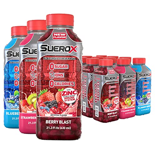 Suerox Zero Sugar Electrolyte Drink For Hydration And Recovery, Unique Blend Of Electrolytes & 8 Ions, Zero Calorie Sports Drink, 21.3 Fl Oz, Berry Blend Pack, 12 Count #TOP7