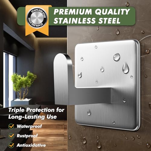 Auxmir Handtuchhaken ohne Bohren, 6 Stück, Handtuchhalter aus Edelstahl Selbstklebend, Besonders Hohe Tragfähigkeit, Funktionale Starke Klebehaken für Bad, Toilette, Küche