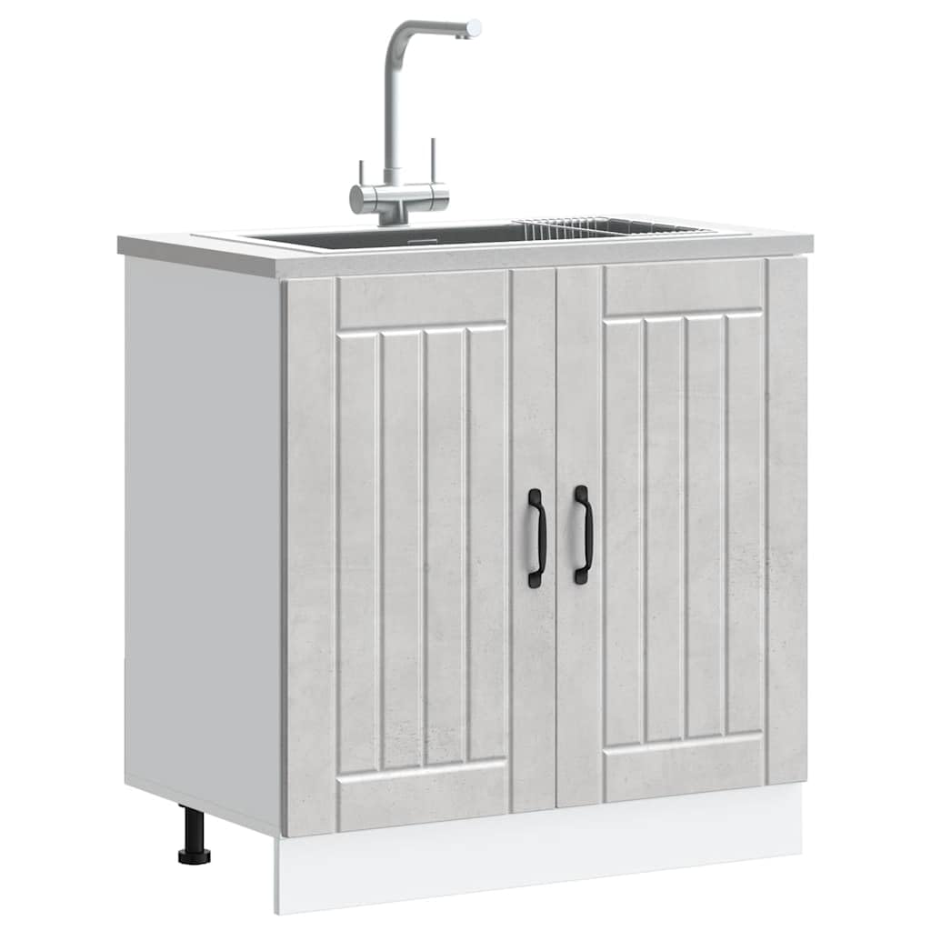 Lucca szafka pod zlewozmywak w kolorze szarym, betonowa, wykonana z materiału drewnopochodnego, 80 x 46 x 81,5 cm, z regulowanymi nóżkami, szafka kuchenna do przechowywania, szafka pomocnicza